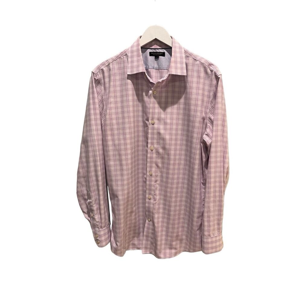 Banana Republic purple and white checked cotton button down shirt - L